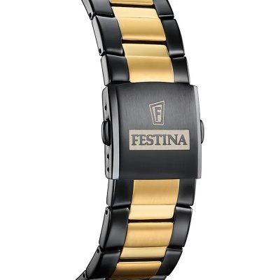 Festina Chrono Sport Orologio Uomo F20563/1 - Cassa Oro E Cinturino Nero In Acciaio Inox 316L