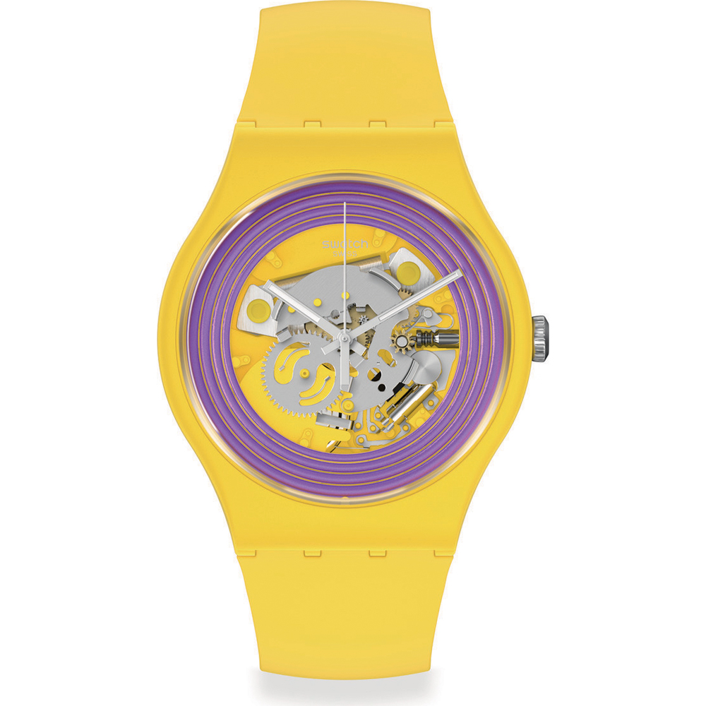 Swatch NewGent SO29J100 Purple Rings Yellow Watch