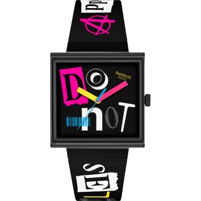 Swatch What If - Square SO34B100 Pierced Edge Watch